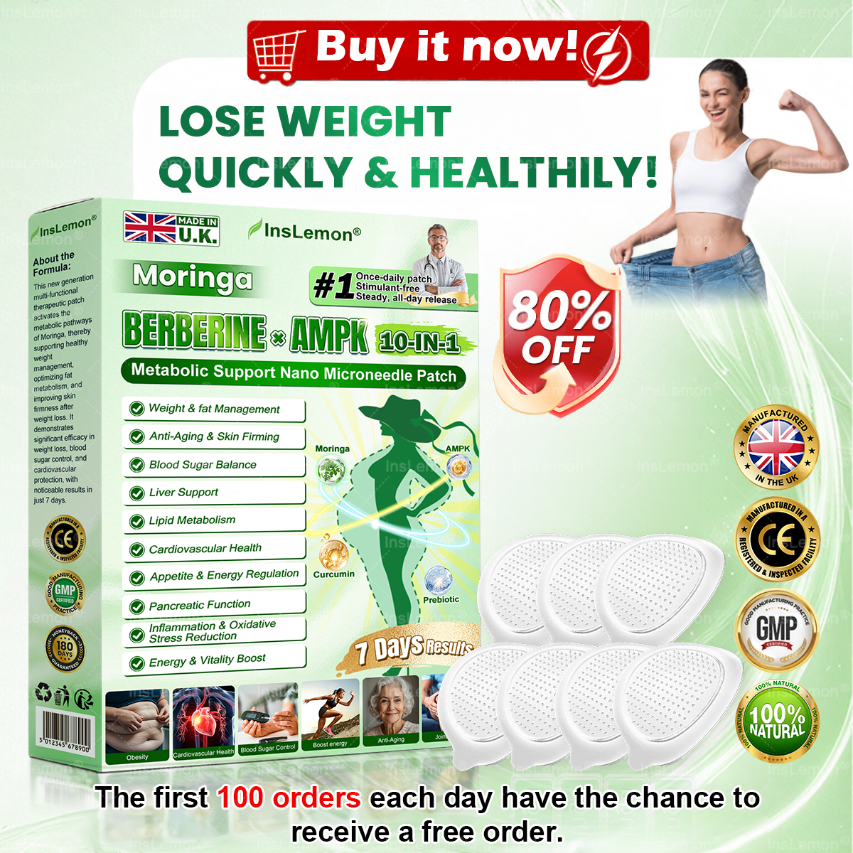 𝐈𝐧𝐬𝐋𝐞𝐦𝐨𝐧® 10-in-1 Metabolic Support Nano Patch – Moringa × Berberine × AMPK | Once-a-Day Patch, Visible Results in 7 Days ✅ Supports Weight, Skin, Diabetes, Sleep, Joints & More